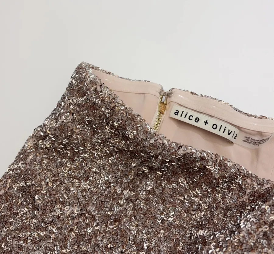 Alice + Olivia Silver Sequin-Tweed Strapless Top in Silver Grey, product view 05