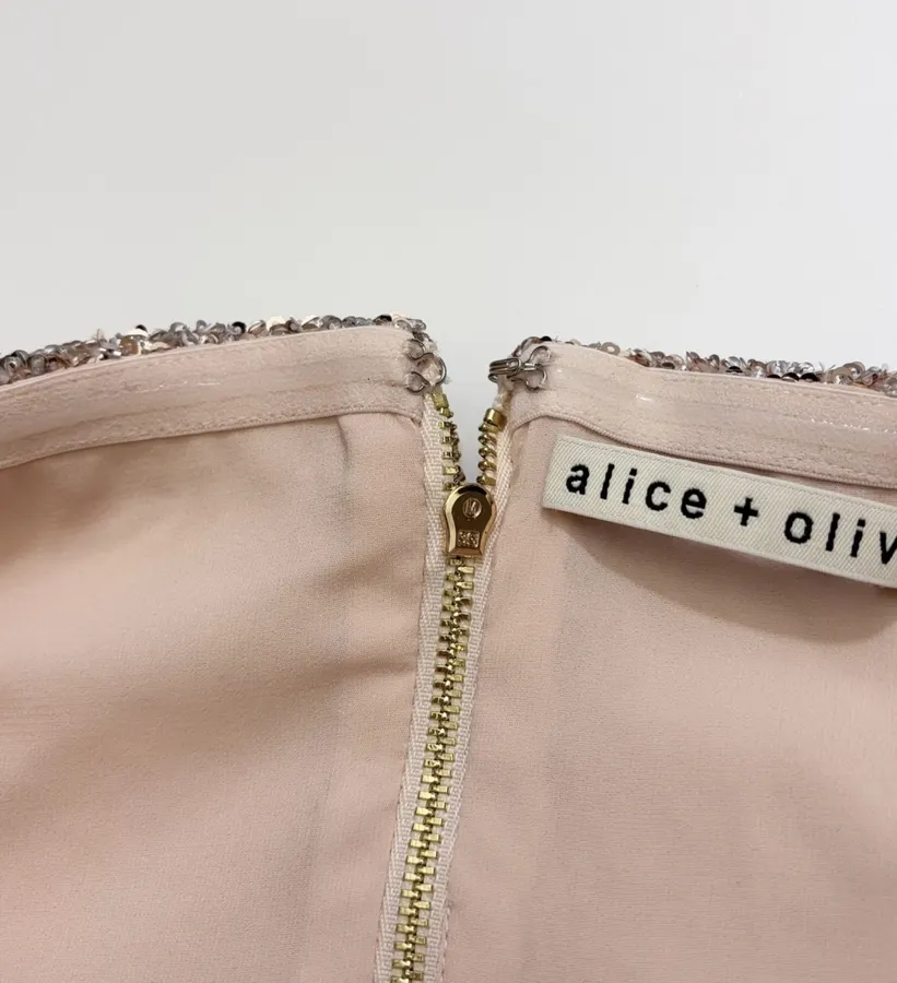 Alice + Olivia Silver Sequin-Tweed Strapless Top in Silver Grey, product view 06