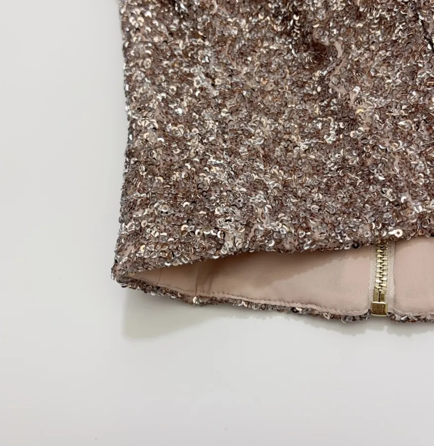 Alice + Olivia Silver Sequin-Tweed Strapless Top in Silver Grey, product view 08