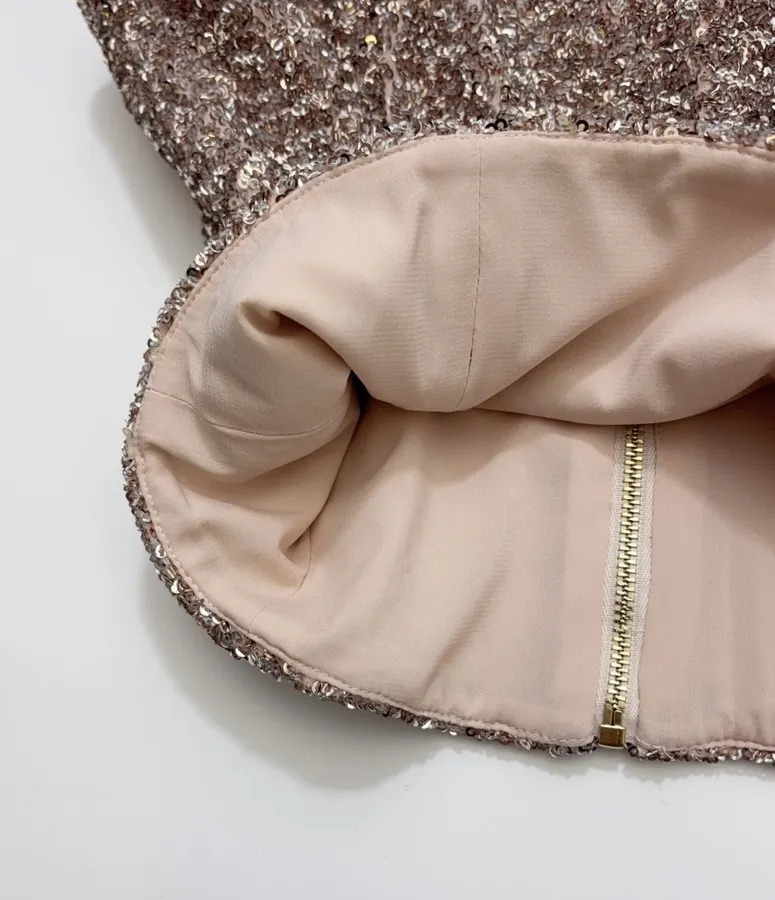 Alice + Olivia Silver Sequin-Tweed Strapless Top in Silver Grey, product view 10