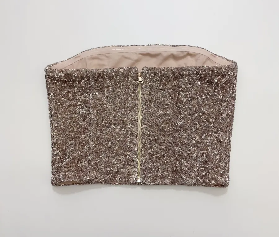 Alice + Olivia Silver Sequin-Tweed Strapless Top in Silver Grey, product view 13