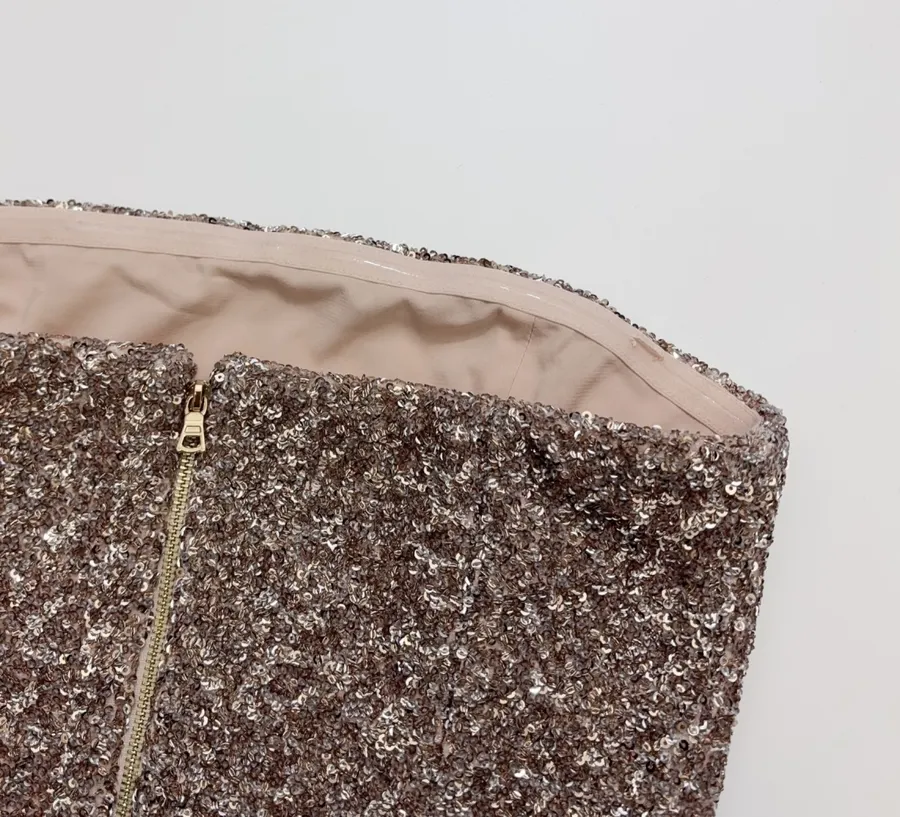 Alice + Olivia Silver Sequin-Tweed Strapless Top in Silver Grey, product view 14
