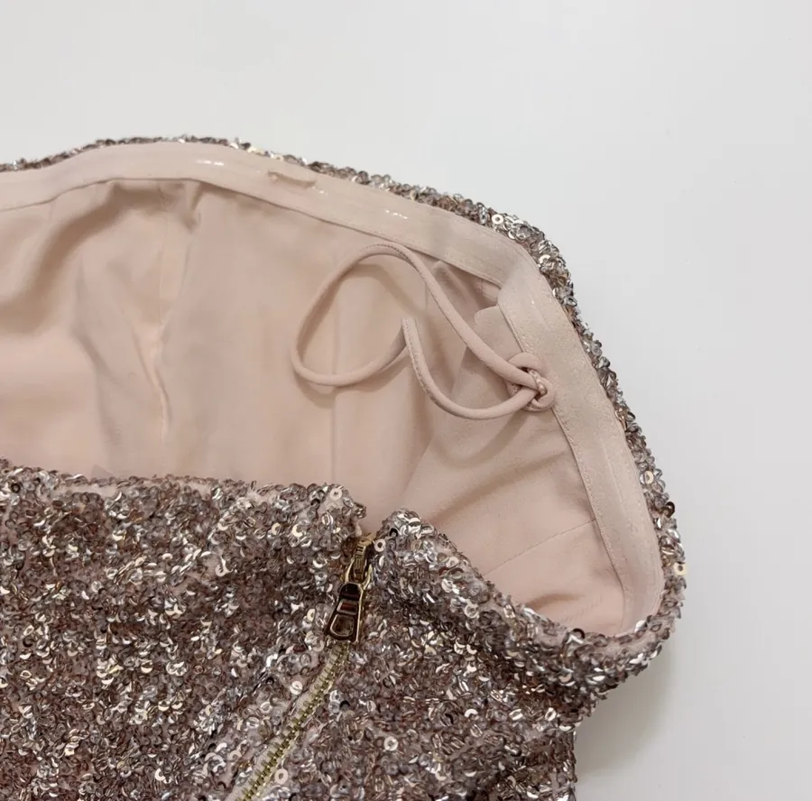 Alice + Olivia Silver Sequin-Tweed Strapless Top in Silver Grey, product view 15