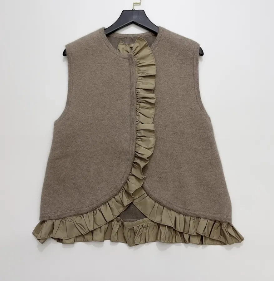 Niche Ruffled Knit Vest in Oatmeal-Brown in As Shown, product view 01