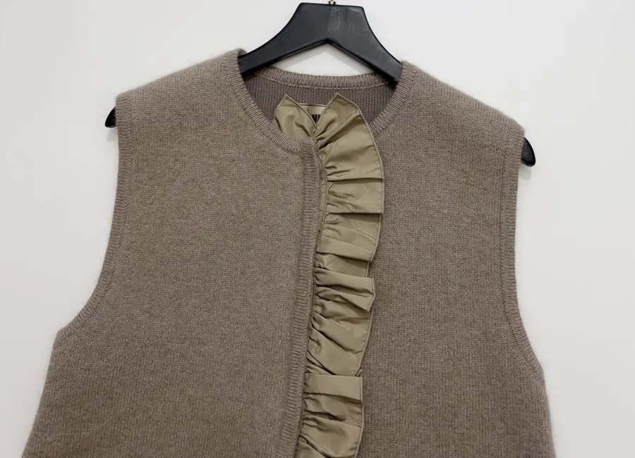 Niche Ruffled Knit Vest in Oatmeal-Brown in As Shown, product view 02