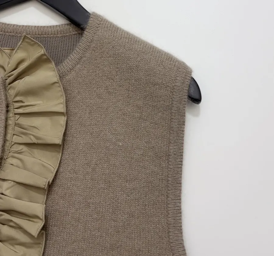 Niche Ruffled Knit Vest in Oatmeal-Brown in As Shown, product view 03