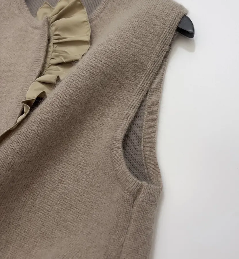 Niche Ruffled Knit Vest in Oatmeal-Brown in As Shown, product view 04