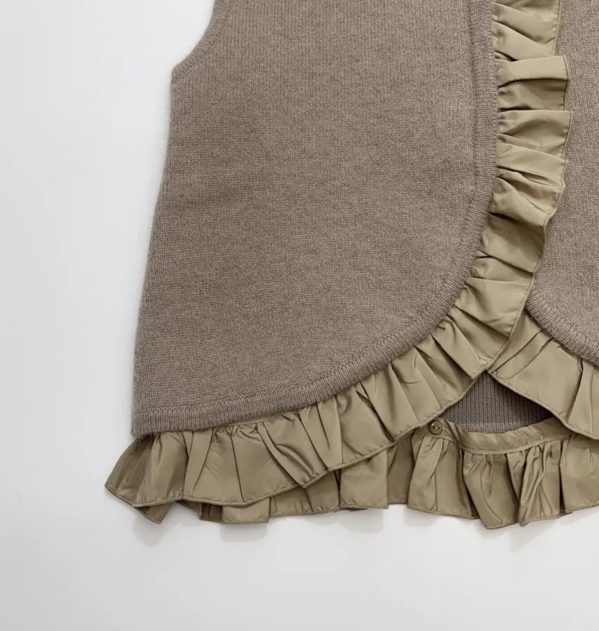 Niche Ruffled Knit Vest in Oatmeal-Brown in As Shown, product view 06