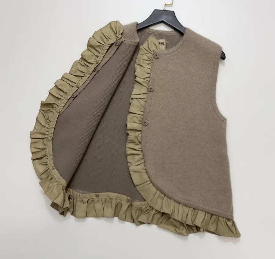 Niche Ruffled Knit Vest in Oatmeal-Brown in As Shown, product view 11