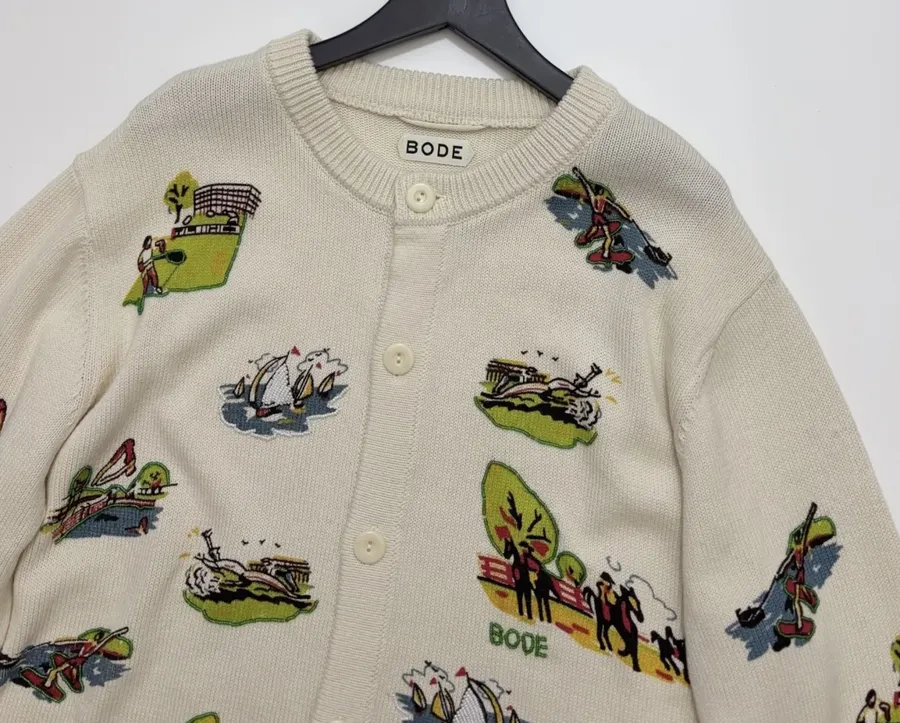 Niche Illustrated All-Over Print Cardigan with Vintage Countryside Motif in As Shown, product view 02