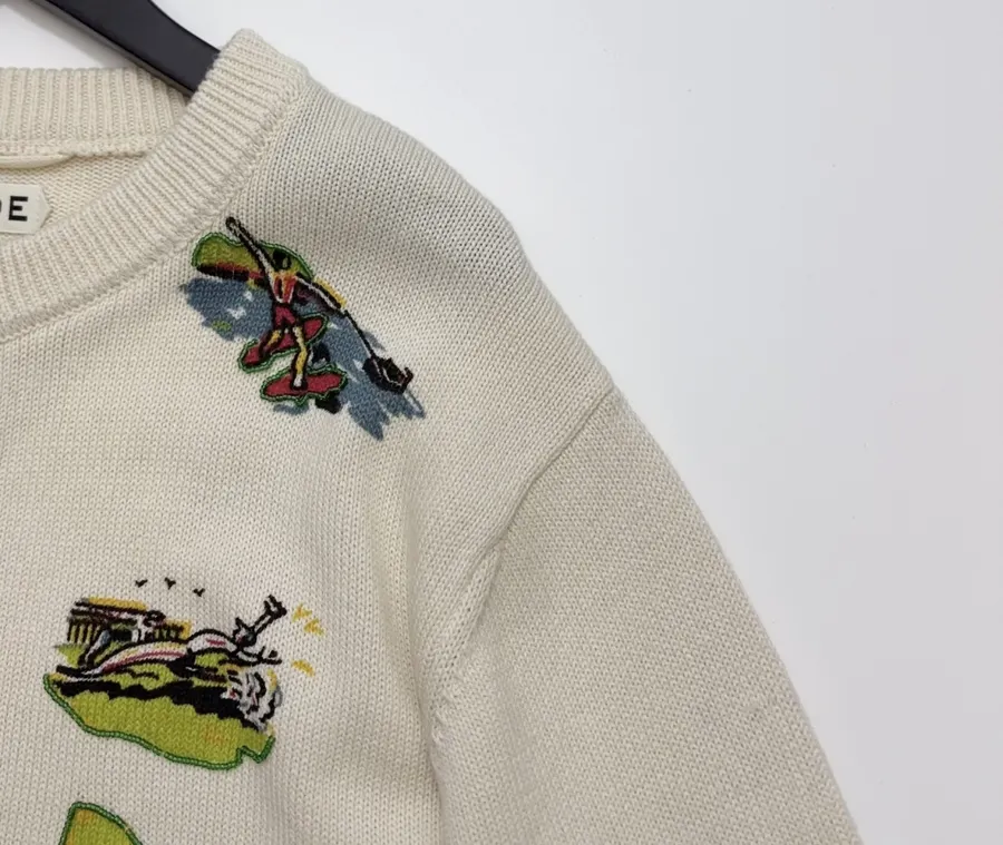 Niche Illustrated All-Over Print Cardigan with Vintage Countryside Motif in As Shown, product view 03
