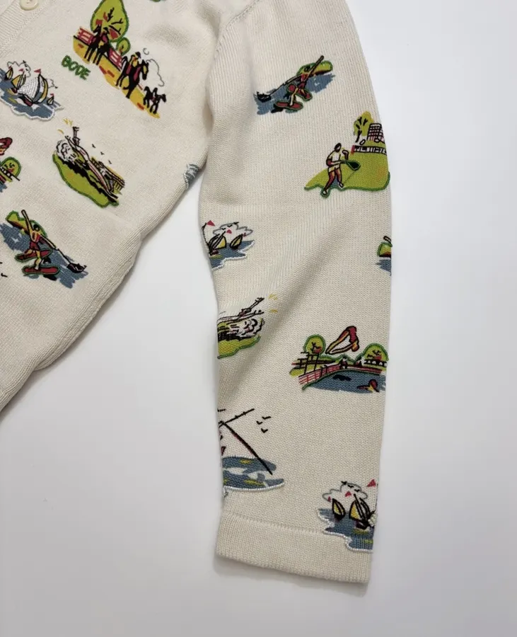 Niche Illustrated All-Over Print Cardigan with Vintage Countryside Motif in As Shown, product view 04