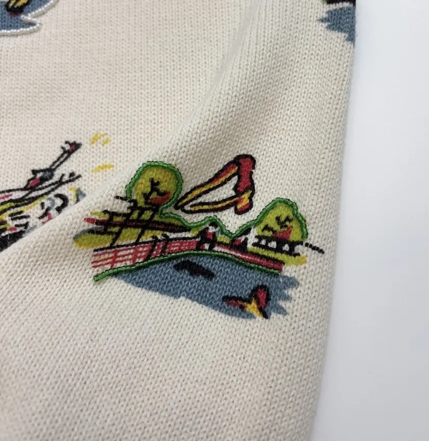 Niche Illustrated All-Over Print Cardigan with Vintage Countryside Motif in As Shown, product view 06