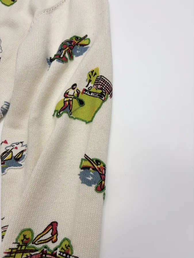 Niche Illustrated All-Over Print Cardigan with Vintage Countryside Motif in As Shown, product view 07