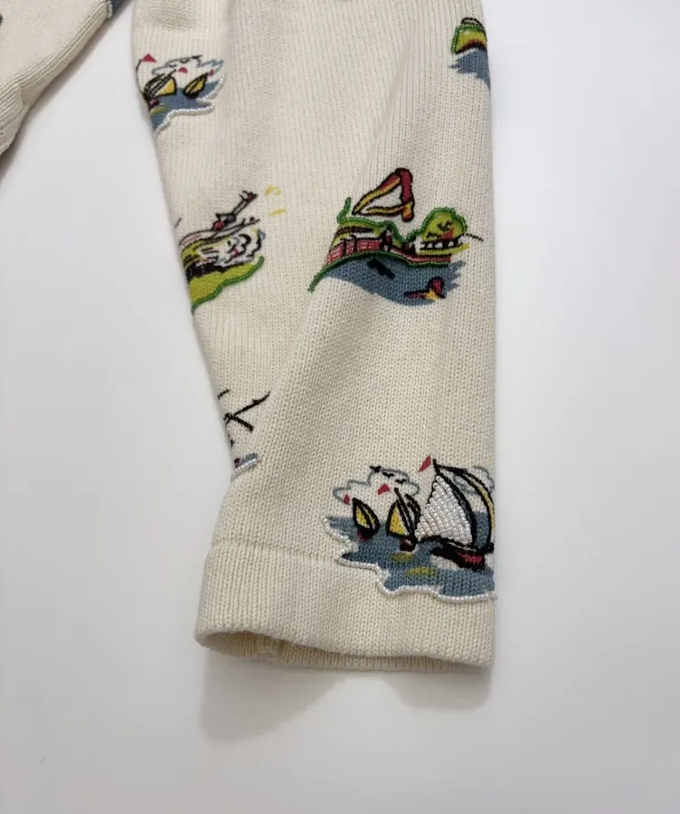 Niche Illustrated All-Over Print Cardigan with Vintage Countryside Motif in As Shown, product view 08