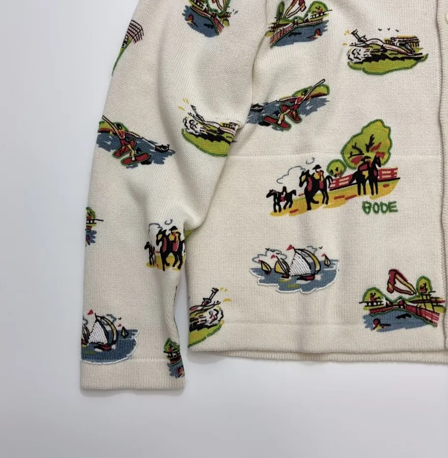 Niche Illustrated All-Over Print Cardigan with Vintage Countryside Motif in As Shown, product view 10