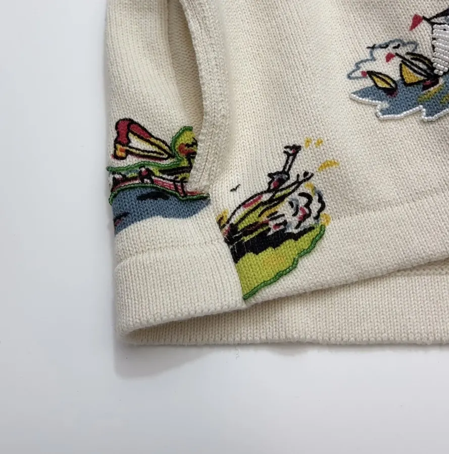 Niche Illustrated All-Over Print Cardigan with Vintage Countryside Motif in As Shown, product view 12