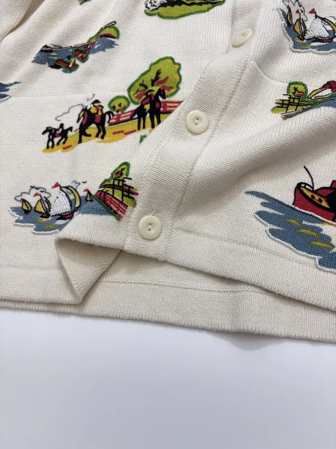 Niche Illustrated All-Over Print Cardigan with Vintage Countryside Motif in As Shown, product view 15