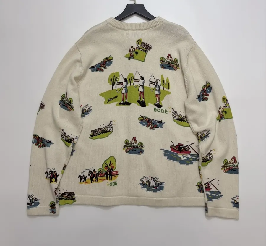 Niche Illustrated All-Over Print Cardigan with Vintage Countryside Motif in As Shown, product view 17