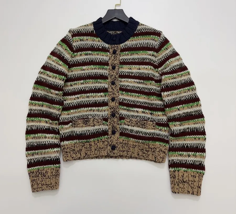 sacai Multicolour Striped Cable-Knit Cardigan in Multicolour, product view 01