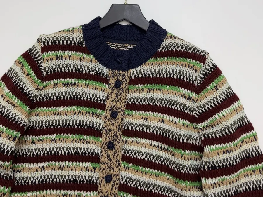 sacai Multicolour Striped Cable-Knit Cardigan in Multicolour, product view 02