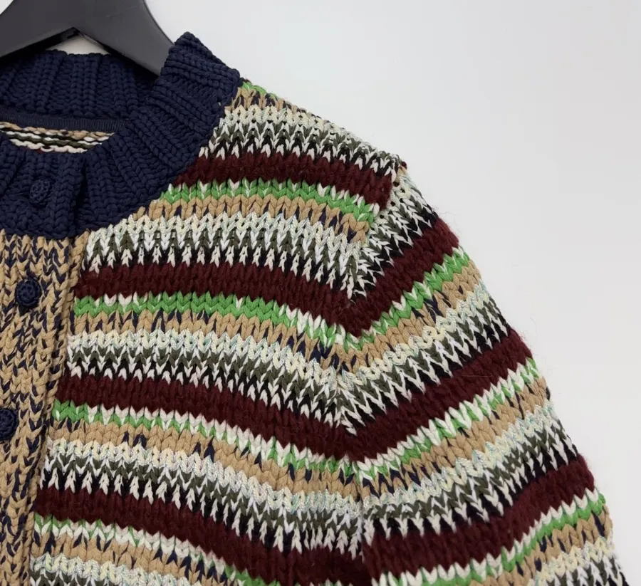 sacai Multicolour Striped Cable-Knit Cardigan in Multicolour, product view 03