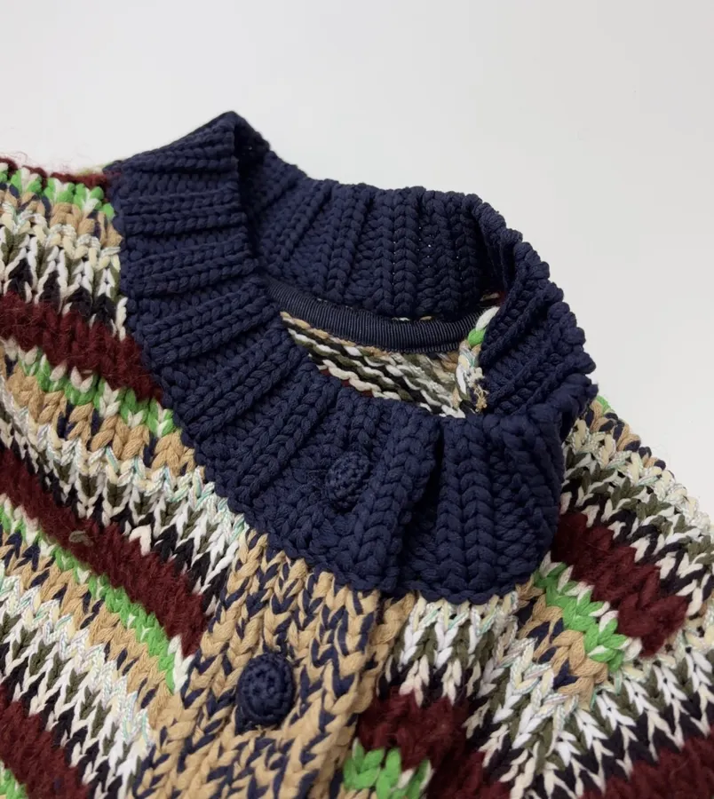 sacai Multicolour Striped Cable-Knit Cardigan in Multicolour, product view 04