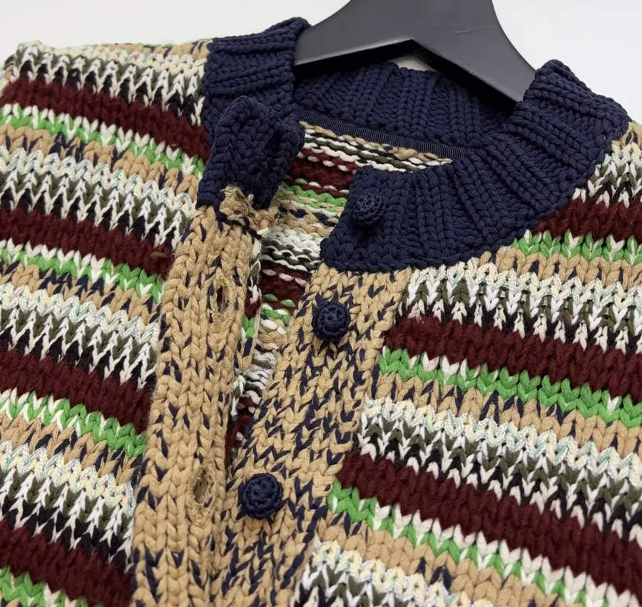 sacai Multicolour Striped Cable-Knit Cardigan in Multicolour, product view 05