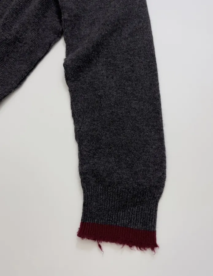 Uma Wang Brown and charcoal knit top with red distressed trim and crew neck in Gray, product view 05