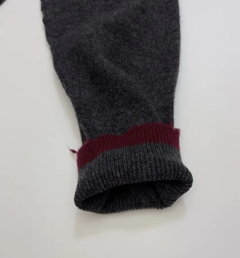 Uma Wang Brown and charcoal knit top with red distressed trim and crew neck in Gray, product view 06