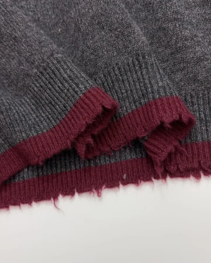 Uma Wang Brown and charcoal knit top with red distressed trim and crew neck in Gray, product view 09