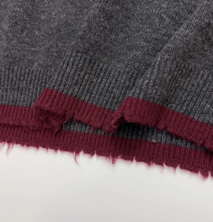 Uma Wang Brown and charcoal knit top with red distressed trim and crew neck in Gray, product view 11