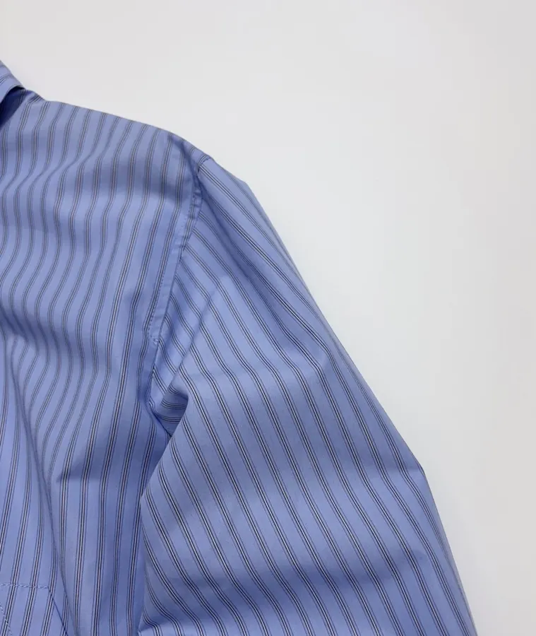 Blue Striped Cropped Zip Shirt Jacket in Blue, product view 04