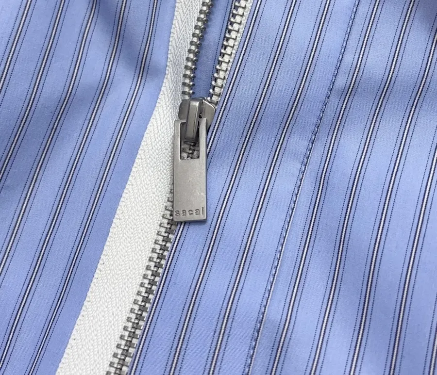 Blue Striped Cropped Zip Shirt Jacket in Blue, product view 06