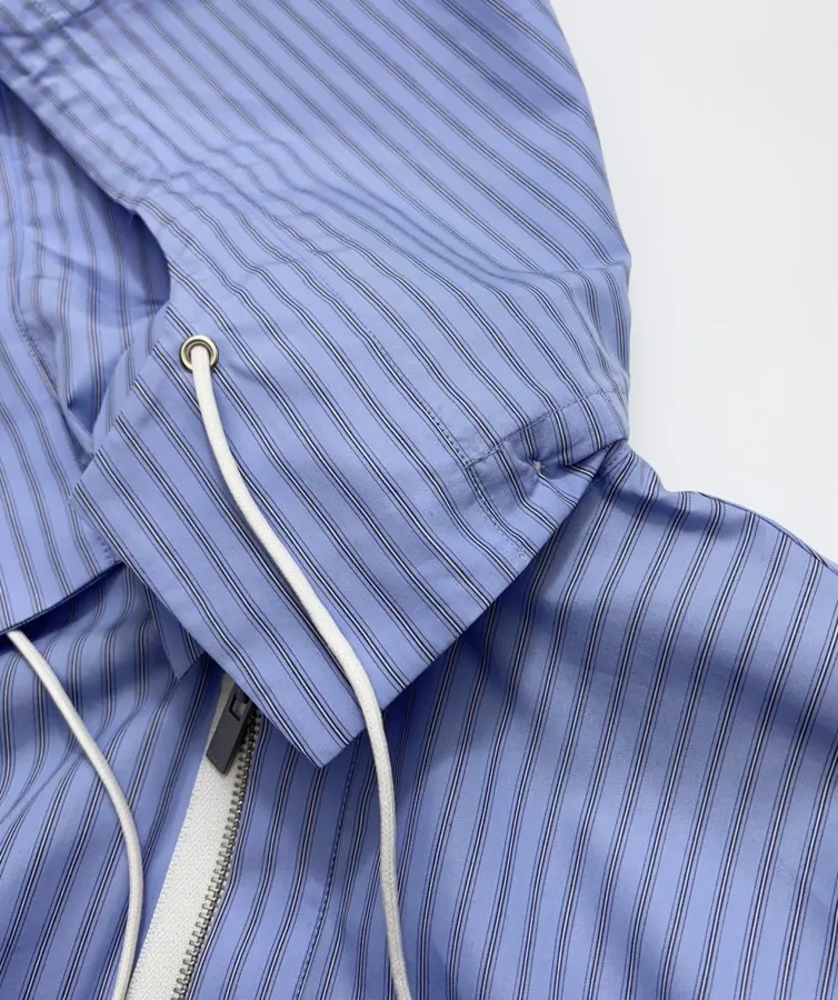 Blue Striped Cropped Zip Shirt Jacket in Blue, product view 08