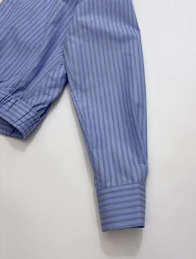 Blue Striped Cropped Zip Shirt Jacket in Blue, product view 09