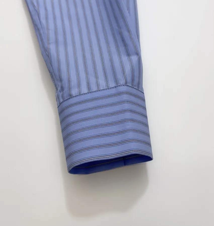 Blue Striped Cropped Zip Shirt Jacket in Blue, product view 10