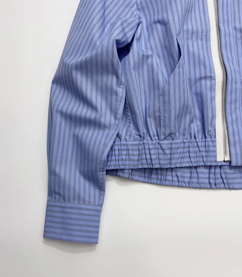 Blue Striped Cropped Zip Shirt Jacket in Blue, product view 11