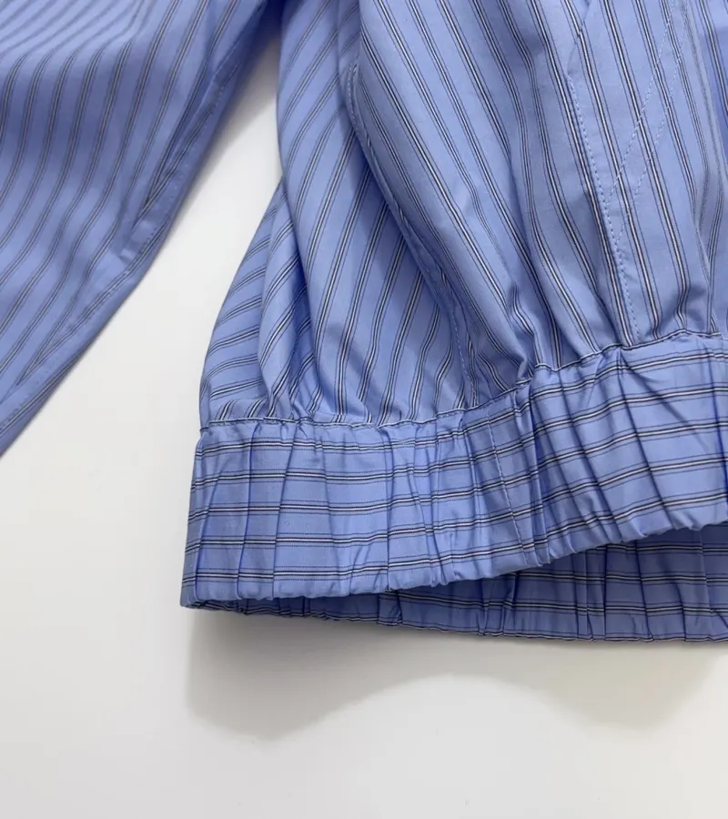 Blue Striped Cropped Zip Shirt Jacket in Blue, product view 12