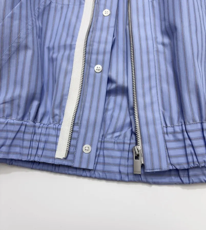 Blue Striped Cropped Zip Shirt Jacket in Blue, product view 13