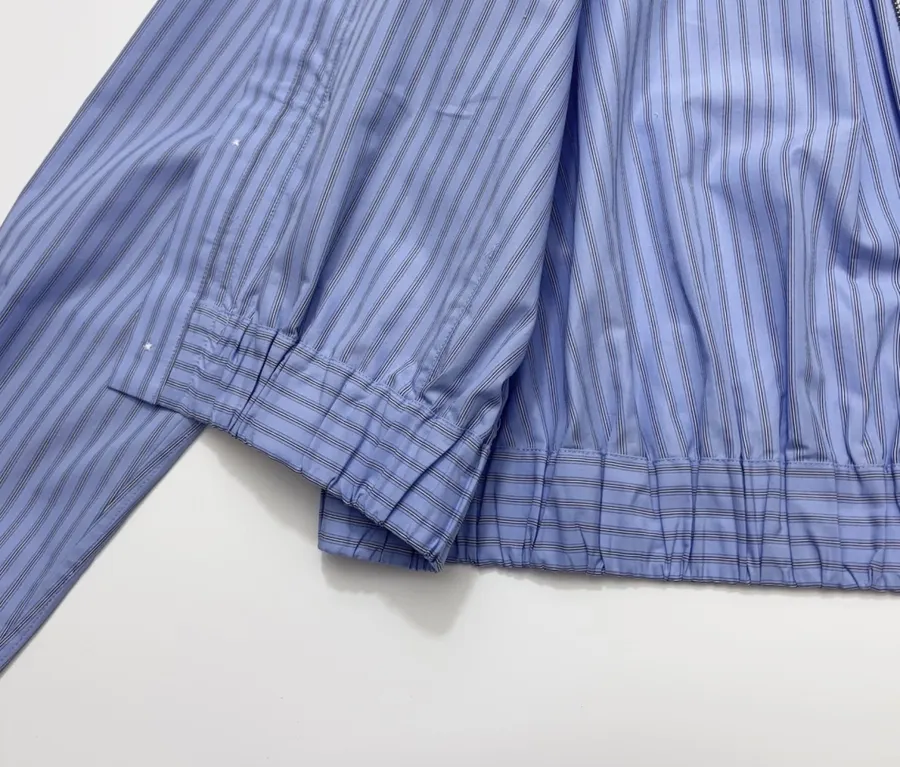 Blue Striped Cropped Zip Shirt Jacket in Blue, product view 14