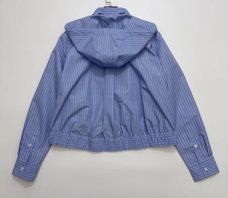 Blue Striped Cropped Zip Shirt Jacket in Blue, product view 15