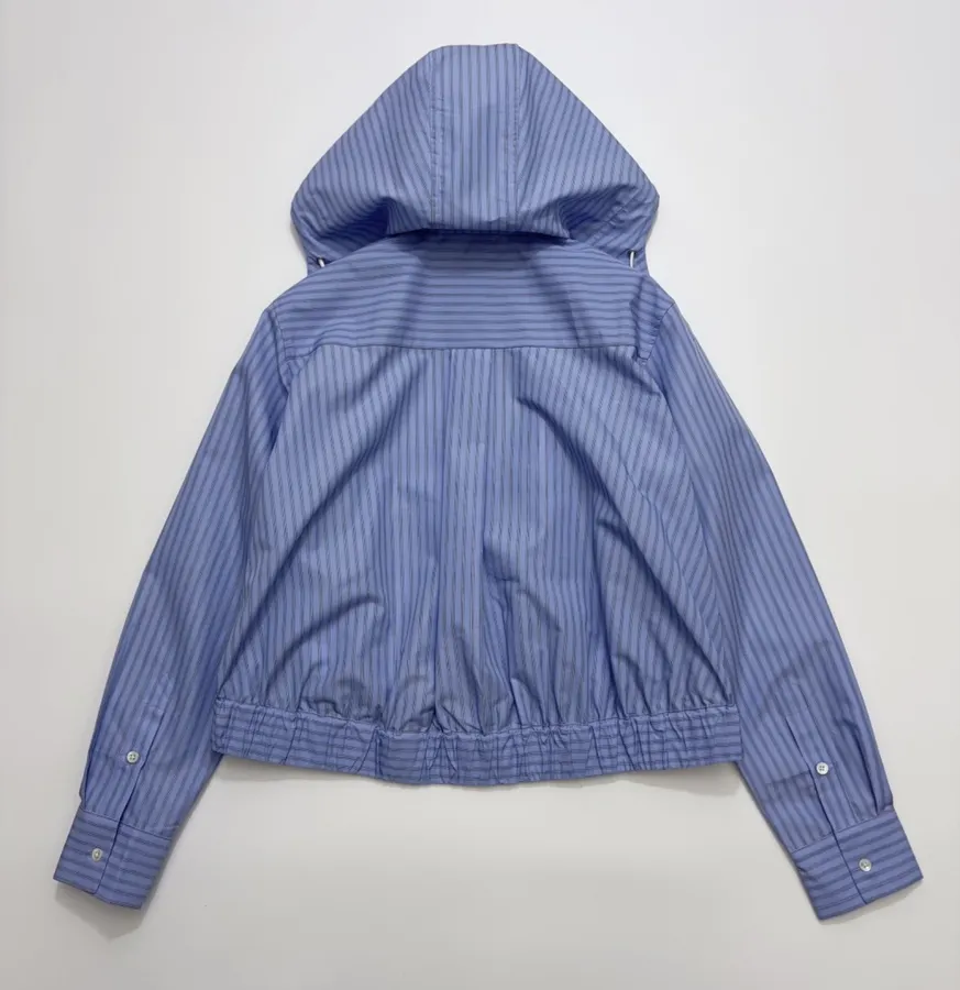 Blue Striped Cropped Zip Shirt Jacket in Blue, product view 16
