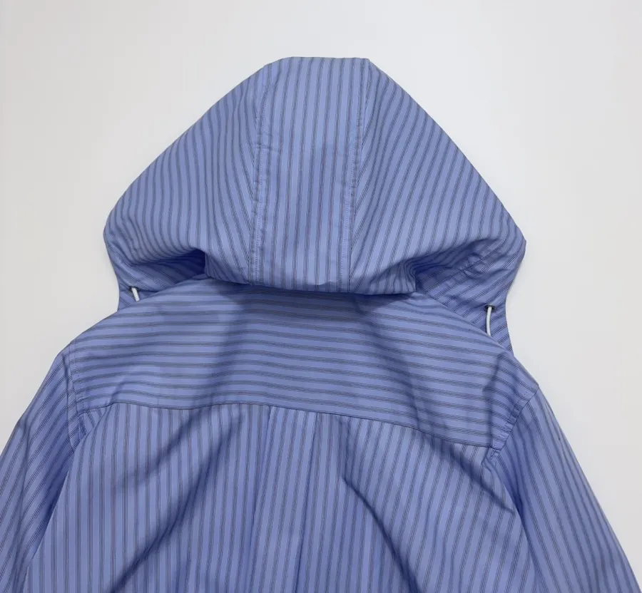 Blue Striped Cropped Zip Shirt Jacket in Blue, product view 17