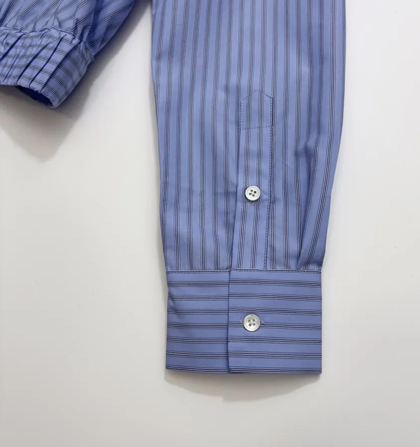 Blue Striped Cropped Zip Shirt Jacket in Blue, product view 18