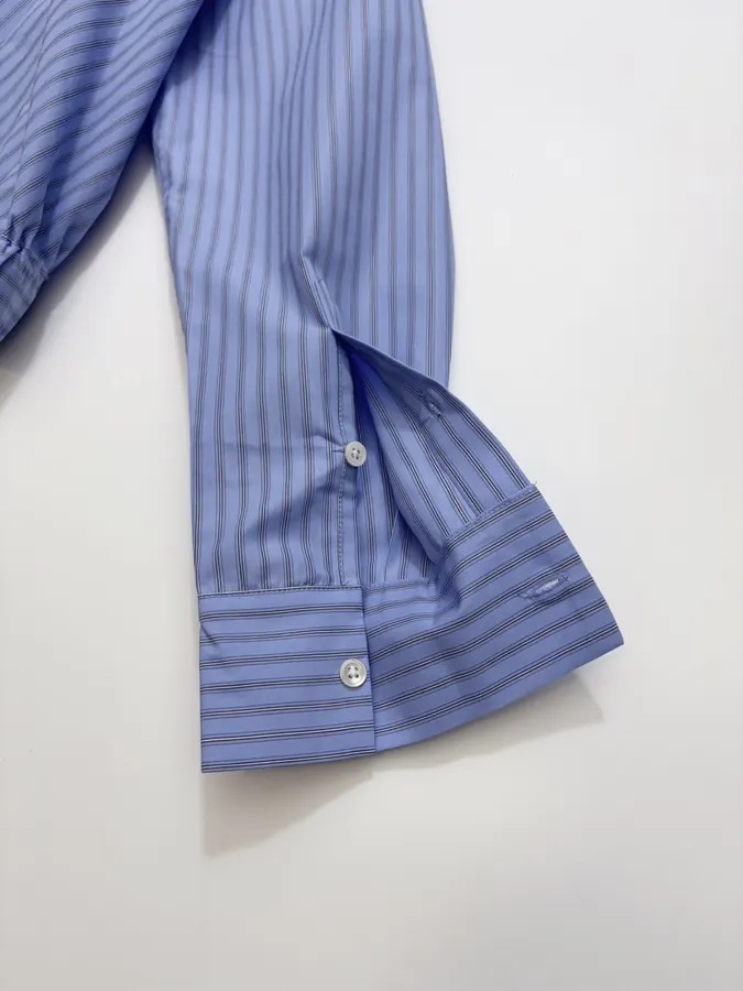 Blue Striped Cropped Zip Shirt Jacket in Blue, product view 19