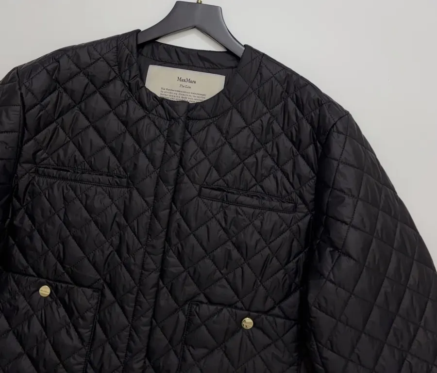 Max Mara Black Diamond-Quilted Collarless Jacket in Black, product view 02