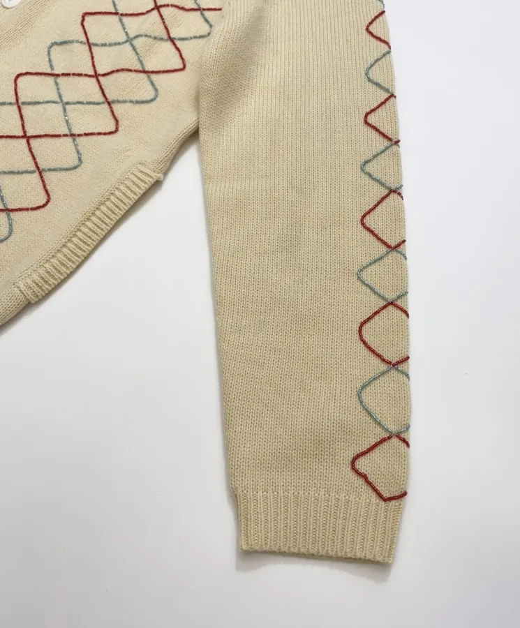 Beige Argyle Intarsia Knit Cardigan in Beige, product view 05