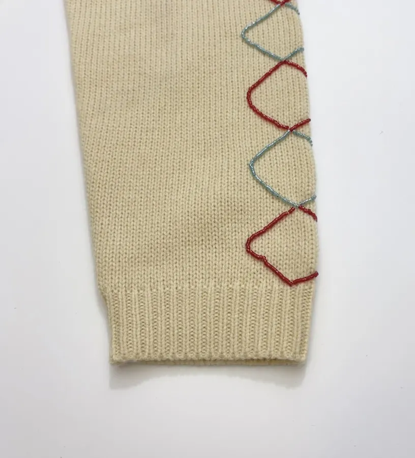 Beige Argyle Intarsia Knit Cardigan in Beige, product view 06