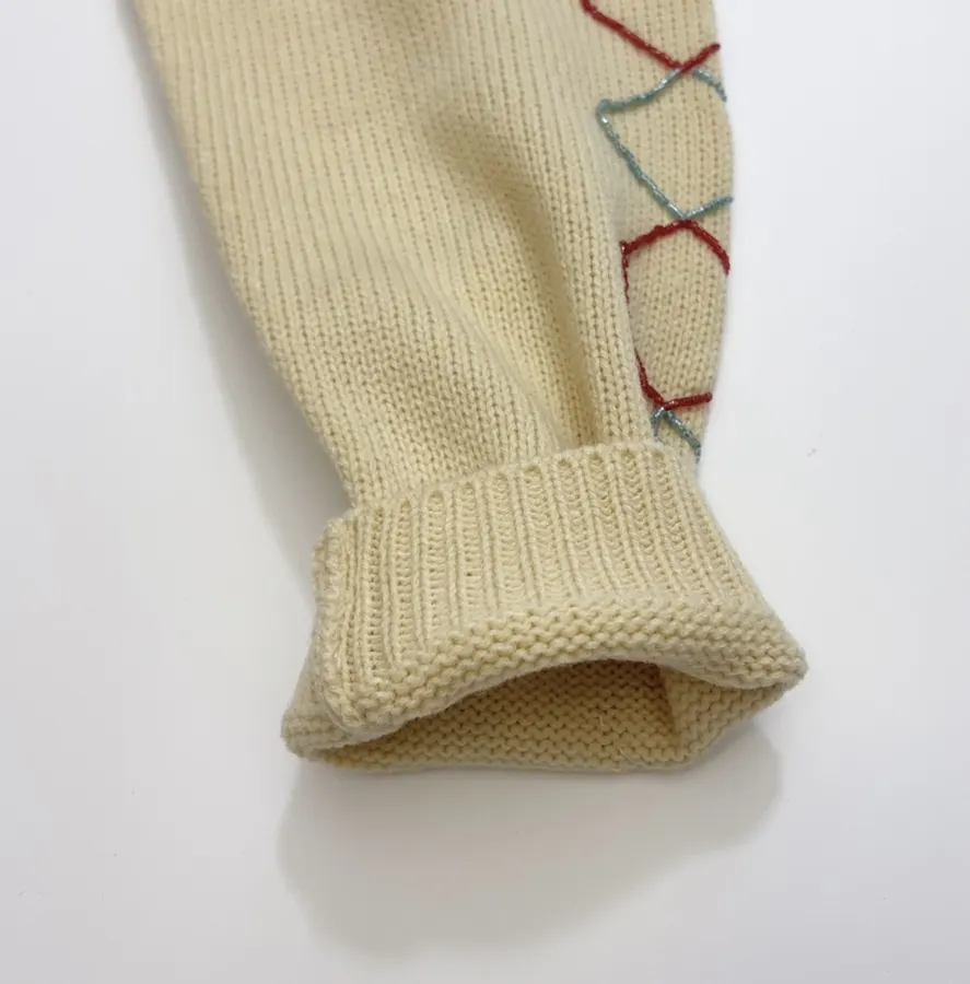 Beige Argyle Intarsia Knit Cardigan in Beige, product view 07